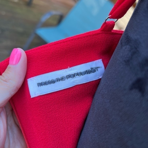 Dress The Population Red Beth Fitted Midi Dress One Shoulder Ruffle Valentines - Picture 6 of 7